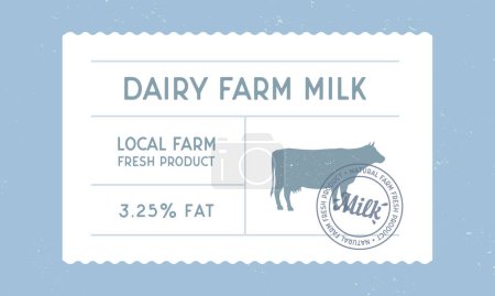 Illustration for Dairy farm milk vintage label. Milk, dairy products vintage packaging design. Cow milk warranty, label, tag, sticker design for packaging. Hipster vintage old label template. Vector illustration - Royalty Free Image