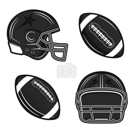 Illustration for American football icons isolated on white background. American football ball and helmet icons. Vintage design elements for logo, badges, banners, labels. Vector illustration - Royalty Free Image