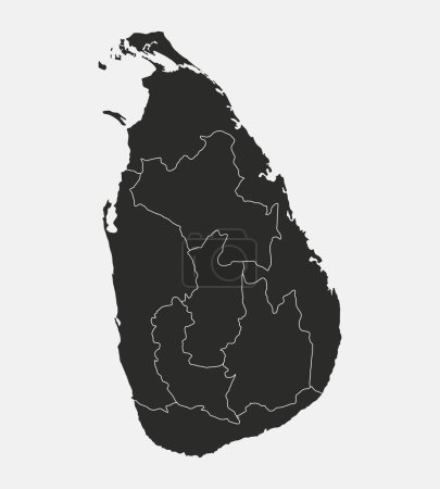 Ilustración de Sri Lanka mapa con regiones, provincias aisladas sobre fondo blanco. Mapa Esquema de Sri Lanka. Ilustración vectorial - Imagen libre de derechos