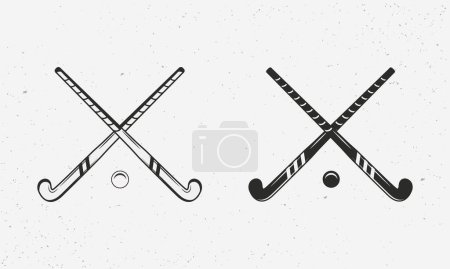 Illustration for Ground, Grass Hockey icons isolated on white background. Grass Hockey sticks silhouettes. Vintage design elements for logo, badges, banners, labels. Vector illustration - Royalty Free Image