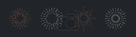 Illustration for Set of Sunburst, Lightrays, Explosions. Vintage design elements for logo, emblem, label. Circle Light rays isolated on black background. Vector Illustration - Royalty Free Image