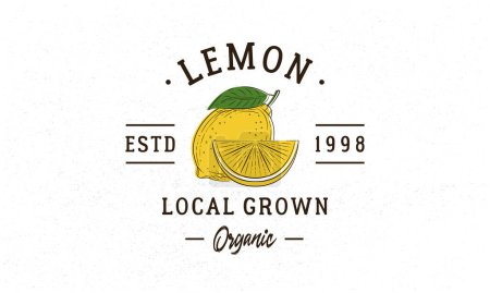 Illustration for Lemon logo. Lemon poster, logo template. Organic fruit label. Vintage typography. Lemon's logo, label, stamp, poster. Vector illustration - Royalty Free Image