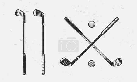 Illustration for Golf icons isolated on white background. Golf clubs and balls icons. Vintage design elements for logo, badges, banners, labels. Vector illustration - Royalty Free Image