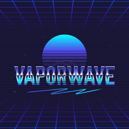 Illustration for Vaporwave logo. Retro 80s logo design with retro futuristic sun. Vector illustration - Royalty Free Image