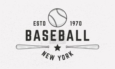 Téléchargez les illustrations : Logo de baseball, modèle d'affiche. Balle de baseball et chauves-souris isolées sur fond blanc. Emblème vectoriel - en licence libre de droit