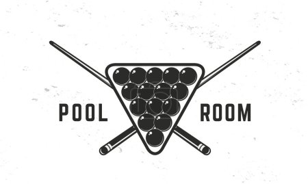 Illustration for Pool Room logo template. Billiard logo. crossed billiard cues with balls isolated on white background. Vector emblem - Royalty Free Image
