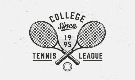 Illustration for Tennis league logo template. Tennis logo. Crossed tennis rackets and ball isolated on white background. Vector emblem - Royalty Free Image