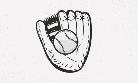 Illustration for Baseball glove with ball isolated on white background. Baseball glove vintage sketch. Vintage design elements for logo, badges, banners, labels. Vector illustration - Royalty Free Image