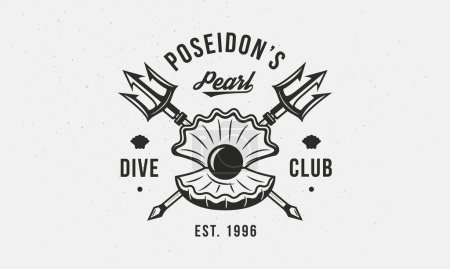 Dive Club logo. Vintage diving club logo template with Pearl and crossed tridents. Dive Club print for t-shirt, poster, typography. Vector illustration