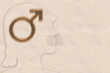 Foto de Disforia de género, transgénero, concepto de identidad de género. Hombre en cuerpo biológico de mujer, fondo con espacio en blanco para texto - Imagen libre de derechos