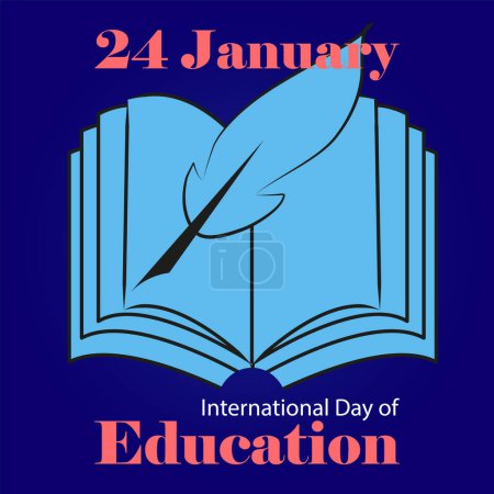Photo for Square poster "24 January International Day of Education" with silhouette of book and feather - Royalty Free Image
