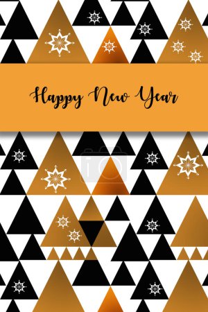 Photo for Happy New Year post card template with black yellow abstract pattern - Royalty Free Image