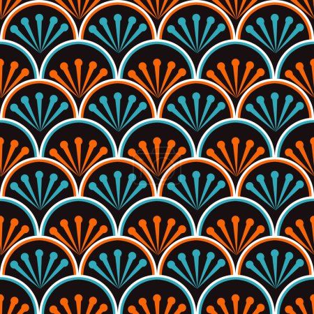 Photo for Seamless geometrical pattern with orange and turquoise elements, background in oriental style - Royalty Free Image