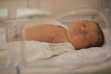 Foto de Neonatología. Un recién nacido en una incubadora especial para bebés en un hospital. - Imagen libre de derechos
