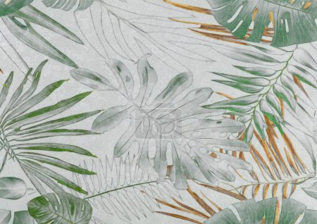 Foto de Las hojas tropicales descoloridas se pintan sobre papel texturizado blanco. - Imagen libre de derechos