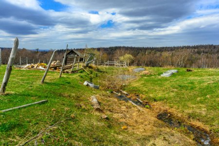 Photo for South Ural abandoned farm and wooden house with a unique landscape, vegetation and diversity of nature in spring. - Royalty Free Image