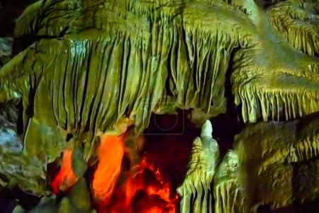 New Athos cave with stalactites and stalagmites in Abkhazia. The huge underground cave.