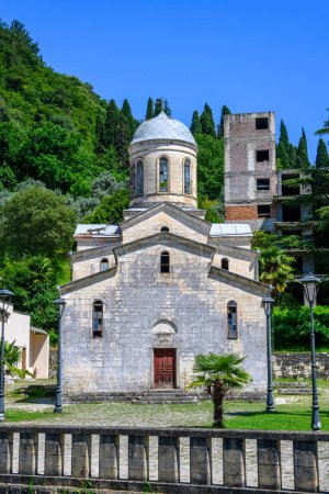 Photo for New Athos, Abkhazia, Georgia - July 04, 2022: Saint Simon the Canaanite Church in the sun day, New Athos, Abkhazia. - Royalty Free Image
