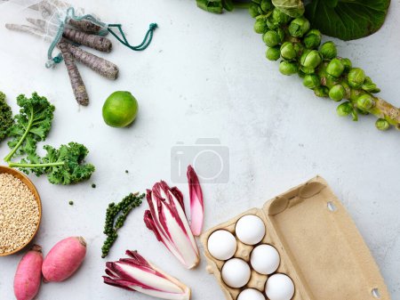 Photo for Healthy food set top view. Zero waste food shoppping. Cooking vegetarian ciusine - Royalty Free Image