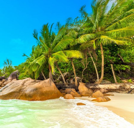 Foto de La famosa playa de Anse Lazio en un día soleado. Isla Praslin, Seychelles - Imagen libre de derechos