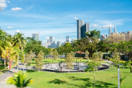 Photo for Taman Tasik Titiwangsa park and city view in Kuala Lumpur, Malaysia - Royalty Free Image