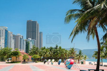 Photo for Da Nang, Vietnam - June 22, 2023 : My Khe Beach and hotel resort buildings - Royalty Free Image
