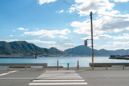 Photo for Shimonoseki Kanmon Straits seaside crosswalk in Yamaguchi, Japan - Royalty Free Image