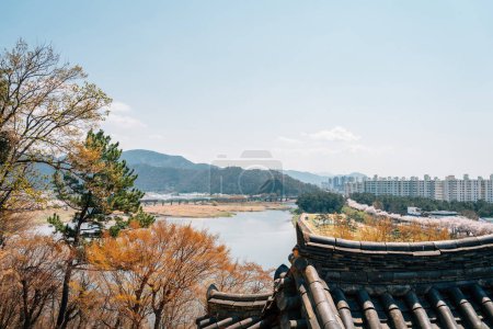Vue du parc de la rivière Miryang depuis Yeongnamnu à Miryang, Corée