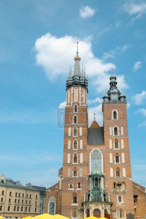 St. Mary's Basilica church at Rynek Glowny Main Market Square in Krakow, Poland