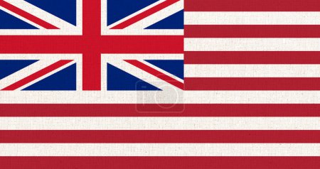Photo for Grand Union Flag on textured surface. Congress Flag. American historical symbol. Cambridge Flag. American sign on fabric pattern - Royalty Free Image