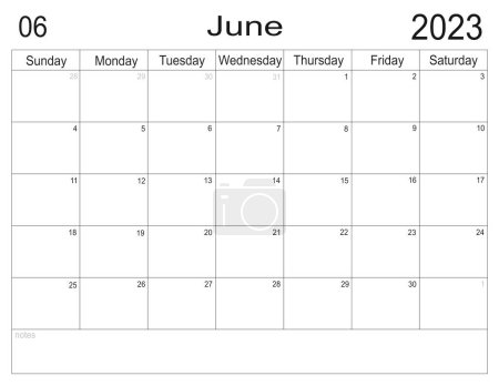 Para hacer la lista de meses. Células vacías de planificador. Planificador para junio de 2023. Horario del mes. Calendario mensual. Organizador para junio de 2023. Plan de negocios. Organizador mensual. Calendario 2023. Inicio del domingo