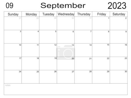 Planner for September 2023. Schedule month. Monthly calendar. Organizer for September 2023. Business plan. Monthly organizer. Calendar 2023. Sunday start. To do list for month. Empty cells of planner