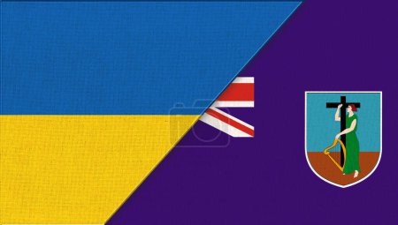 Photo for Flags of Ukraine and Montserrat. Two flags on fabric surface. National symbols of Ukraine and Montserrat. Treaty between Ukraine and Montserrat. British Overseas Territory in the Caribbean - Royalty Free Image