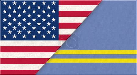 Photo for Flags of USA and Aruba. American and Aruba national flags on fabric surface. Flag of USA and Aruba - 3D illustration. United States and Aruba national flags. Two Flag Together - Fabric Texture - Royalty Free Image