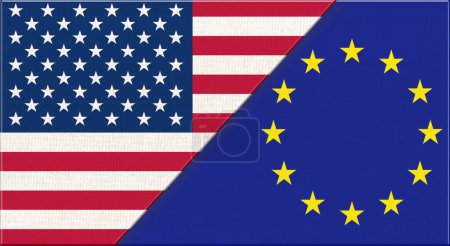 Photo for Flag of USA and European Union. American and EU flags on fabric texture. European and American flags. US and EU Commonwealth - Royalty Free Image