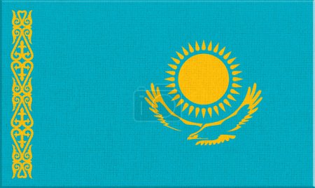 Photo for Flag of Kazakhstan. National Kazakh flag on fabric surface. Kazakh national flag on textured background. Fabric Texture. Republic of Kazakhstan. Asian country. State symbol of Kazakhstan - Royalty Free Image