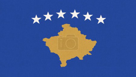 flag of Kosovo. flag of new European country Republic of Kosovo on fabric surface. Fabric texture. Illustration of national symbol of Kosovo. Kosovo official state symbol. partially recognized country