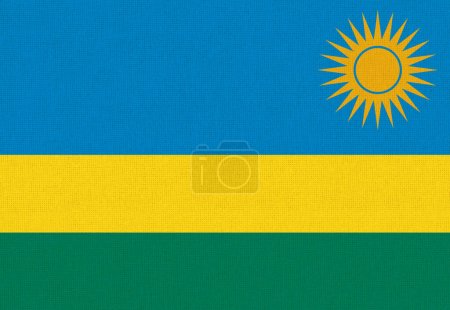 Flag of Rwanda. Rwanda flag on fabric surface. Fabric Texture. National symbol. Republic of Rwanda. African country. 3D illustration
