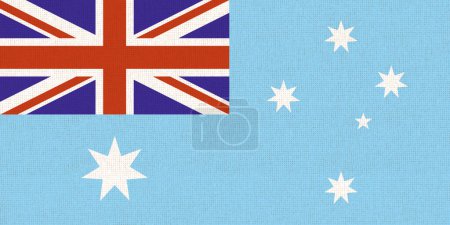 Flagge des Australian Antarctic Territory auf einer Stoffoberfläche. Illustration des Australian Antarctic Territory. Symbol der Flagge des Australian Antarctic Territory. Illustration des australischen Antarktischen Territoriums