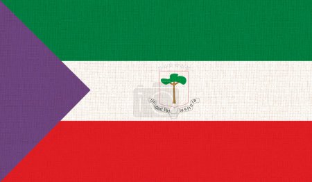 Flag of Equatorial Guinea. Equatorial Guinea flag on fabric surface. Fabric texture. National symbol of Equatorial Guinea on patterned background. African country. 3D illustration