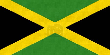 Photo for Flag of Jamaica. Jamaican flag on fabric surface. Fabric texture. Jamaica national flag on patterned background. Caribbean country. Republic of Jamaica. Island country - Royalty Free Image