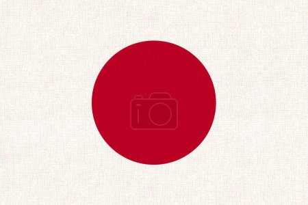Photo for Flag of Japan. Japanese flag on fabric surface. Fabric texture. National symbol of Japan on patterned background. Island country, Asiatic country - Royalty Free Image