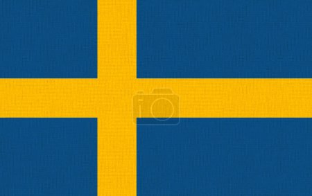 Photo for Flag of Sweden. Swedish flag on fabric surface. Fabric texture. National symbol of Sweden on patterned background. Scandinavian country - Royalty Free Image