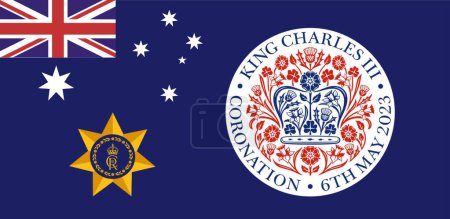 Illustration of Australian Flag of Royal Coronation. Royal Coronation Souvenir Official Emblem Flag. Australian symbol. Flag illustration of Australia