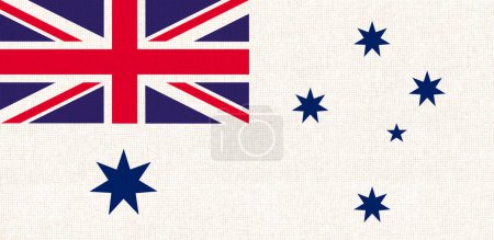Photo for Naval Ensign of Australia flag on fabric surface. Illustration of Australian Naval Ensign. Australian national symbol. Red flag of Australia on fabric surface - Royalty Free Image