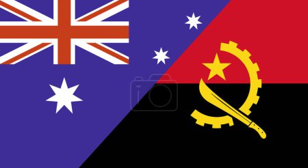Flag of Australia and Angola. Two Flag Together Australian and Angolan national flags. State flags. Australian-Angolan relations. Sports competitions between countries. Two flags