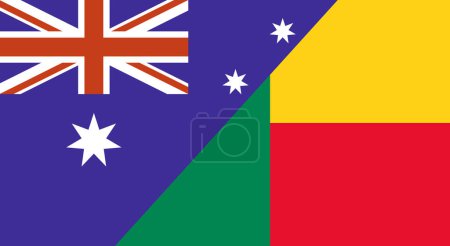 Drapeau de l'Australie et du Bénin. Deux drapeaux ensemble Drapeaux nationaux australien et béninois. Drapeaux d'État. Relations Australie-Bénin. Compétitions sportives entre pays. Deux drapeaux