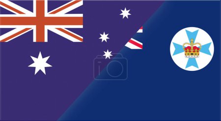 Flag of Australia and Australian state Queensland. Two Flag Together. Illustration of Australian flags. Double flag. National symbol of Australia and Queensland. Official sign