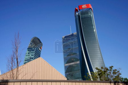 Photo for Citylife, modern park in Milan, Lombardy, Italy, with the Three Towers - Royalty Free Image