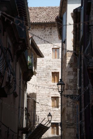 Exterior of historic buildings in Ascoli Piceno, Marche, Italy